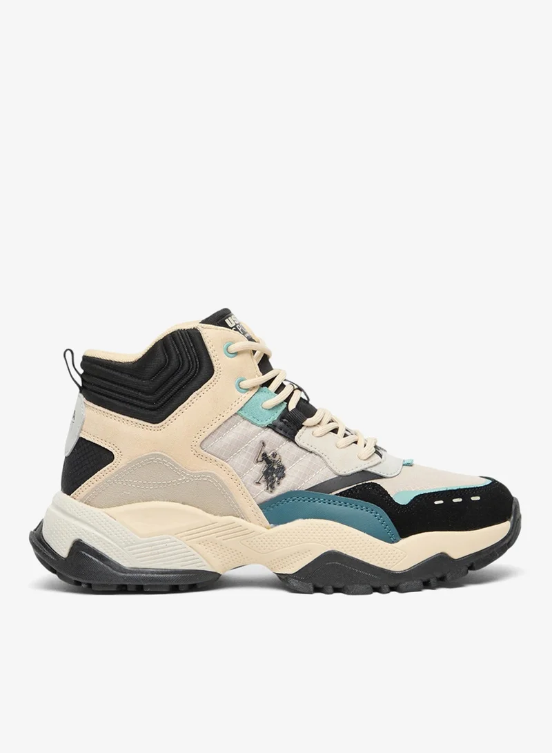 U.S. Polo Assn. Women's Beige High-Top Sneakers - Rugged Style with Durable Sole and Multi-Color Accents for Outdoor Wear