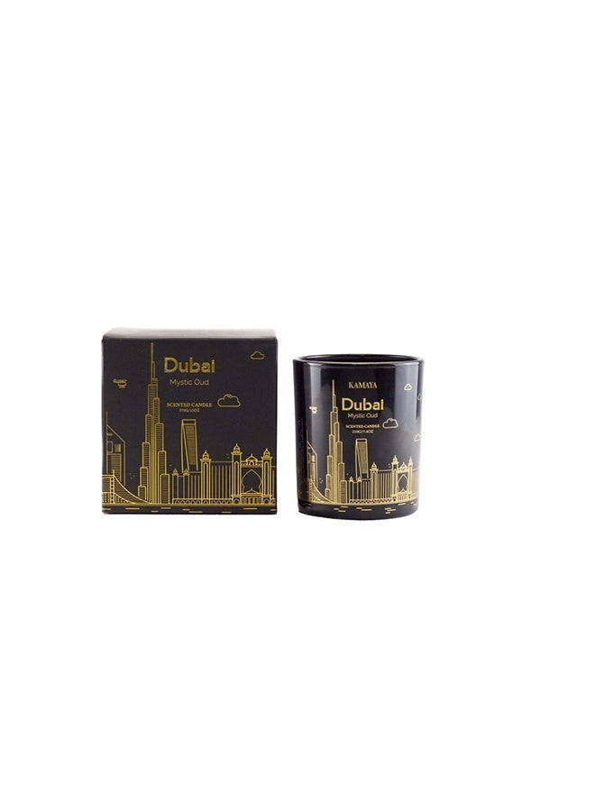 KAMAYA Skyline Collection Dubai Mystic Oud Scented Candle | 3 wick 400gms Scented Candle | DUBAI Skyline Glass Jar With Gold Lid - Image 2