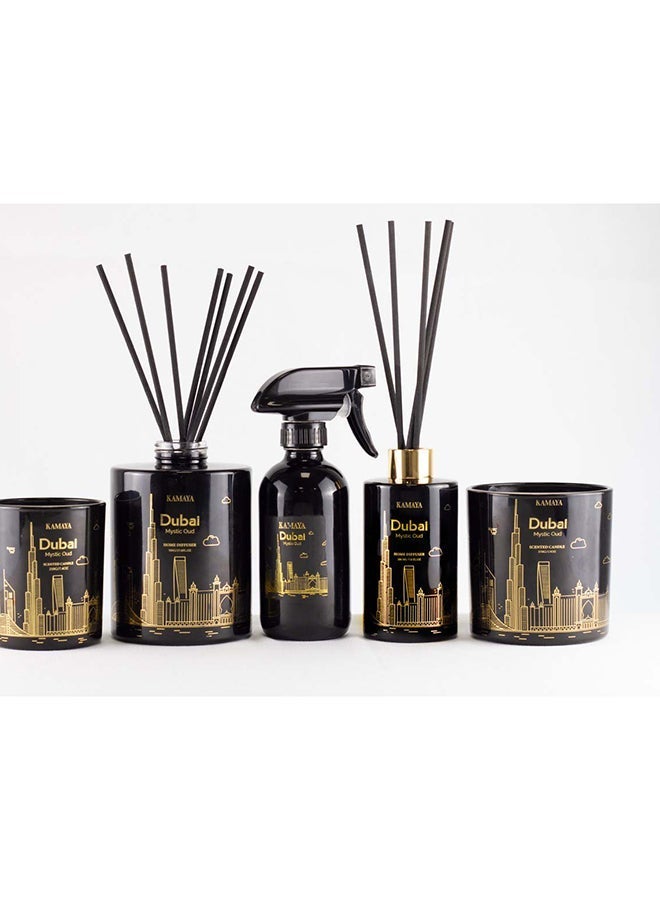 KAMAYA Skyline Collection Dubai Mystic Oud Scented Candle | 3 wick 400gms Scented Candle | DUBAI Skyline Glass Jar With Gold Lid - Image 3