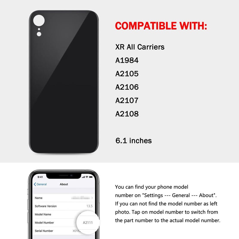 UooFide Replacement Rear Screen Glass Back Cover Compatible with iPhone XR 6.1-Inches All Carriers (Black) - Image 2