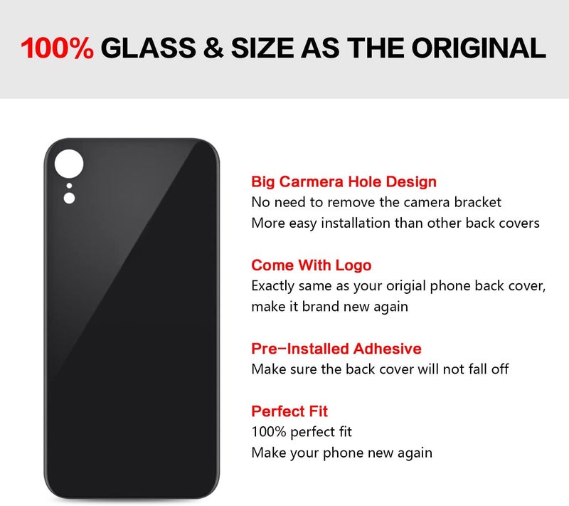UooFide Replacement Rear Screen Glass Back Cover Compatible with iPhone XR 6.1-Inches All Carriers (Black) - Image 5