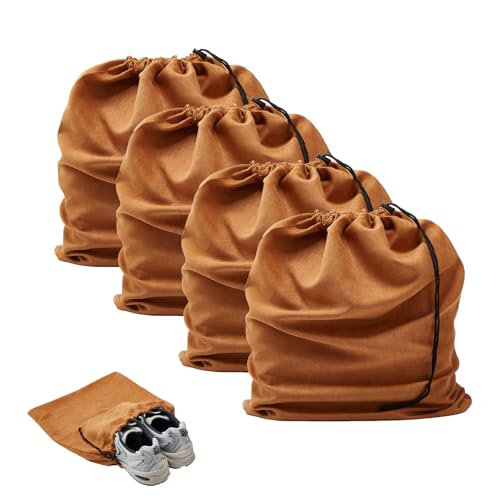 LAKE OF FIRE 4Piece Travel Shoe Bags for Packing 177 x 138 Dustproof Shoe Bags with Drawstring ClosureWashable ReusableBrown - Image 1