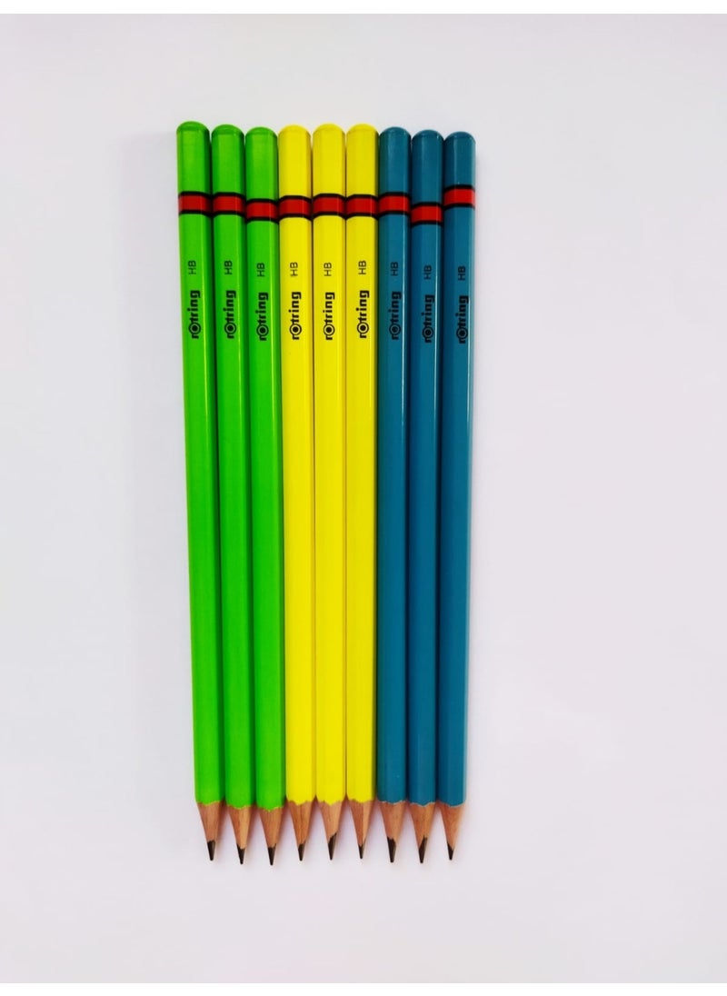 Rotring Pencil Hb Neon Green-Yellow-Blue 9 Pieces 