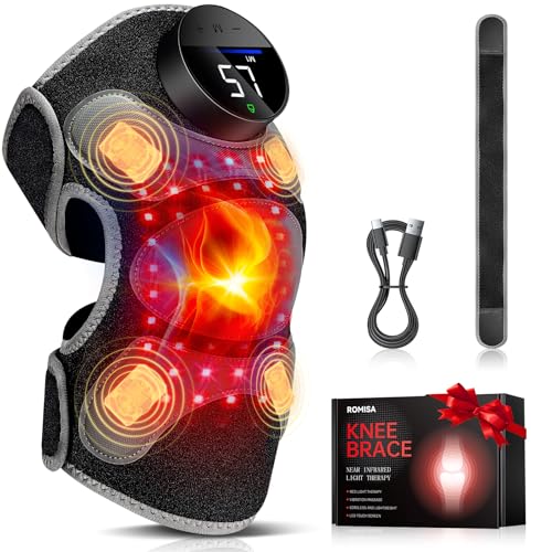 ROMISA Upgraded PRO Red Light Therapy Knee Brace & 4 Vibration Massage - Rechargeable Controller, 660nm&850nm Red Light Therapy Heated Device for Knee/Elbow/Shoulder - Image 1