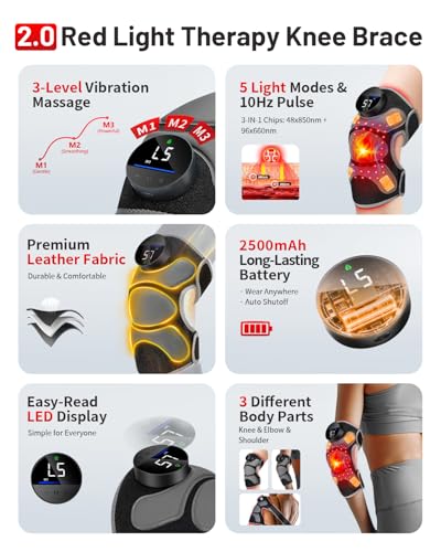 ROMISA Upgraded PRO Red Light Therapy Knee Brace & 4 Vibration Massage - Rechargeable Controller, 660nm&850nm Red Light Therapy Heated Device for Knee/Elbow/Shoulder - Image 2
