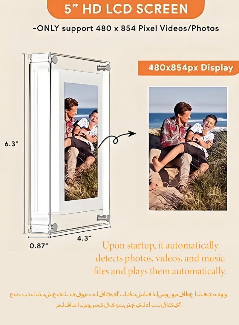 5 Inch Digital Picture Frame, Acrylic Video Frame, 1GB Memory, 1000mAh Built-in Battery, Perfect for Home Decor and Heartfelt Gifts - Image 2