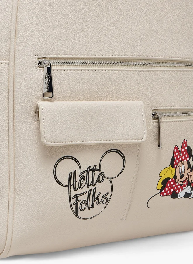 Disney Mickey and Minnie Mouse Print Backpack with Adjustable Straps and Zip Closure - 12x25x34 cm