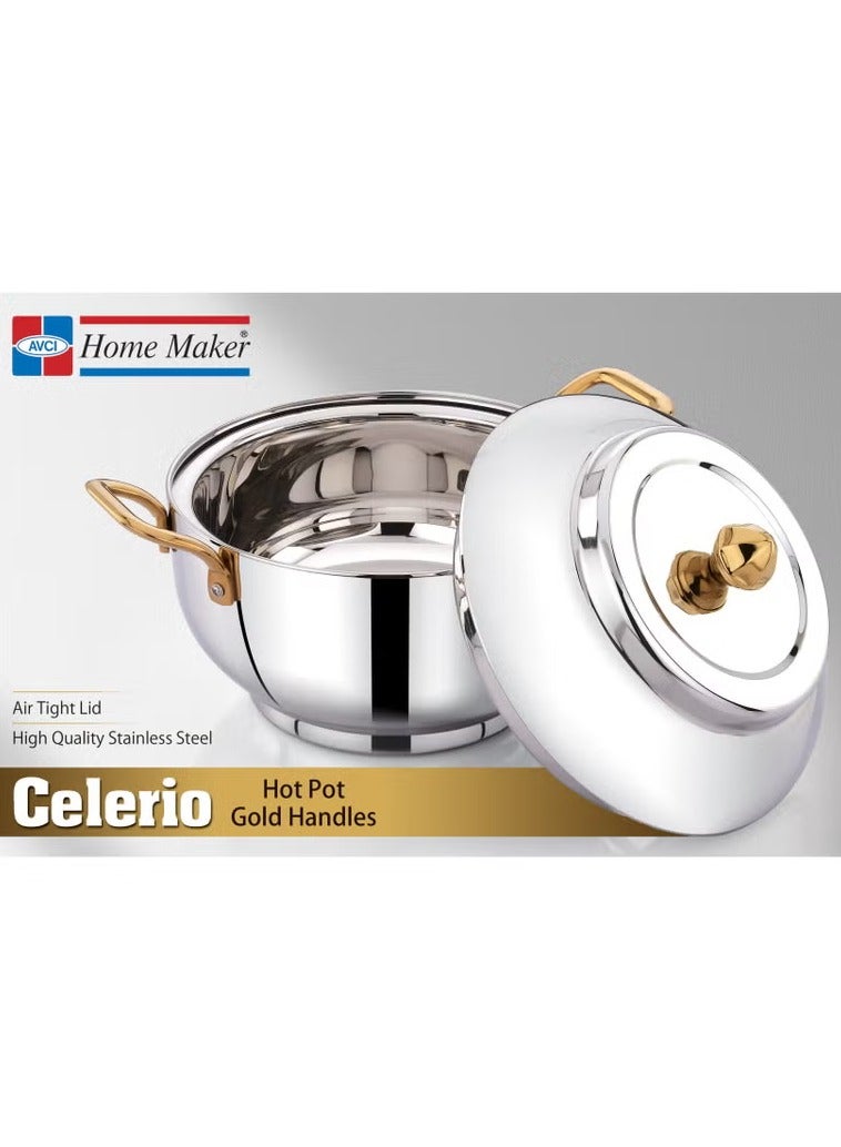 Homemaker Celerio Hotpot 7500ml – Premium Stainless Steel Casserole with Airtight Gold Lid & Silver Finish – Superior Heat Retention – Hand & Dishwasher Safe - Image 2