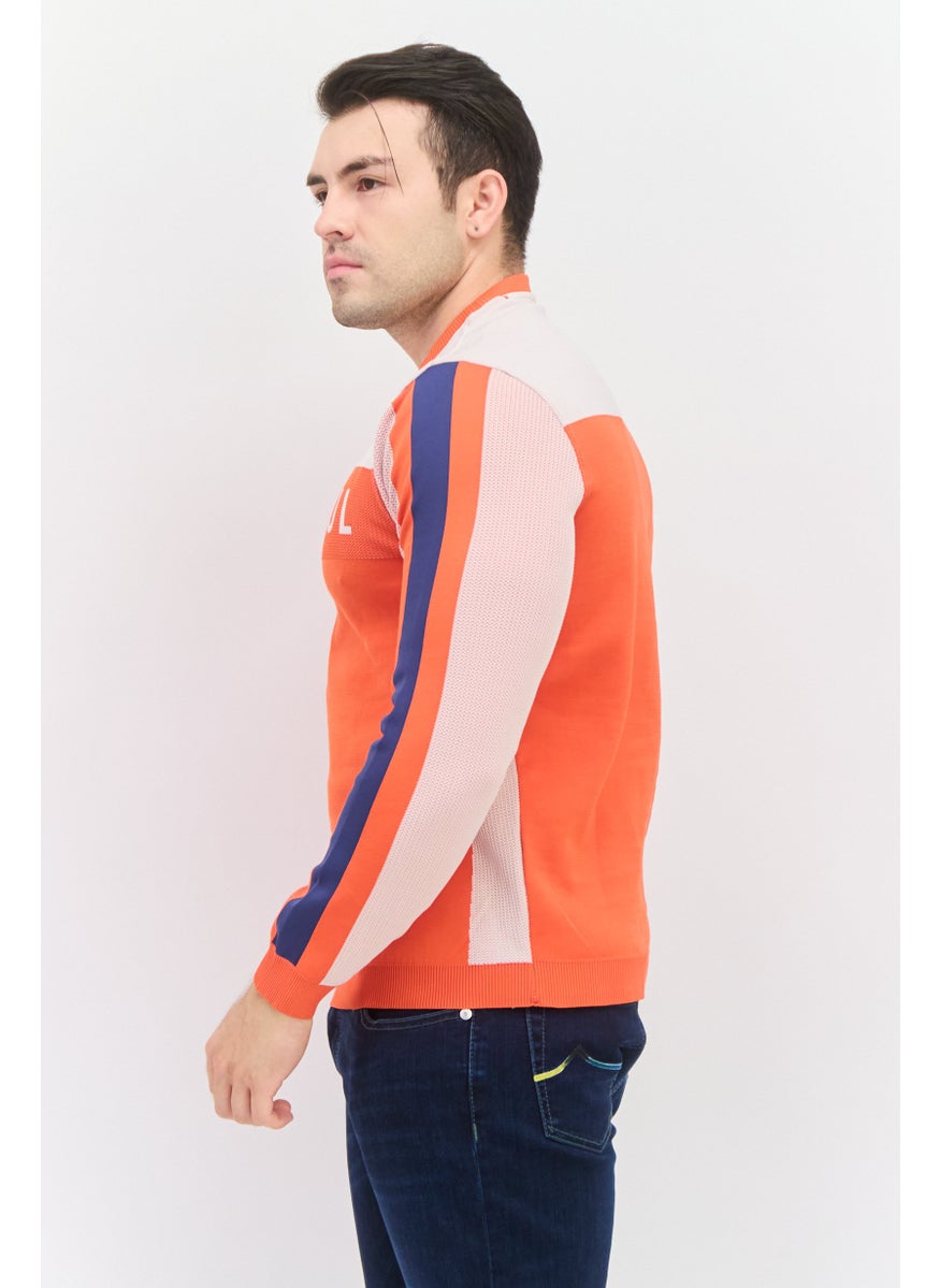 Free Soul Men Crew Neck Long Sleeves Brand Logo Sweatshirts, Orange  - Image 2