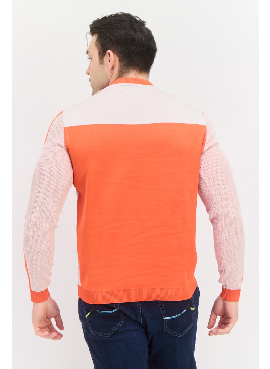 Free Soul Men Crew Neck Long Sleeves Brand Logo Sweatshirts, Orange  - Image 3