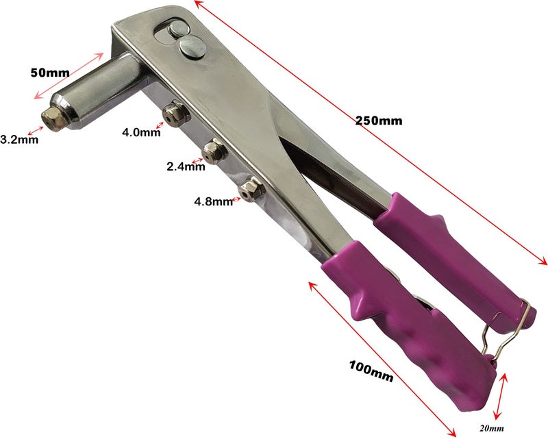 Inditrust Chrome Body Non Slip 10" Rivet Gun, Riveter Nail Gun, Pop Riveter with 40 Nose Pieces (3/32"; 1/8"; 5/32"; 3/16") - Image 2
