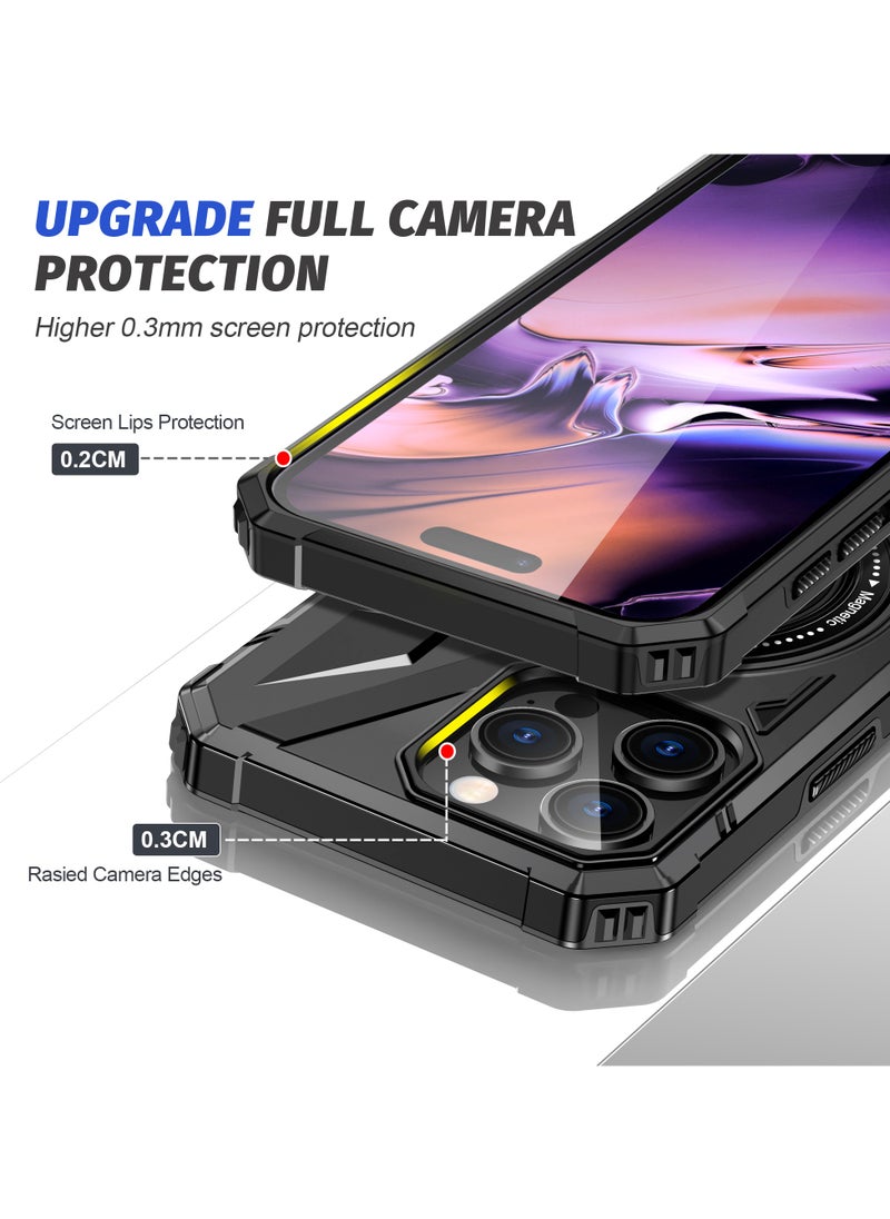 ICARLUS - For iPhone 16 Pro Max Magnetic Case TPU+PC Phone Cover with Rotary Ring Kickstand - Black - Image 1