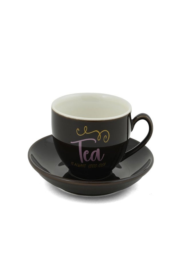 Hitkari Colors Porcelain Cup & Saucer Set | 12 Piece Tea Coffee Set (220ml) with 6 Cups & 6 Saucers | Elegant Glossy Finish | Microwave & Dishwasher Safe (CS3 - Dark Brown) - Image 4