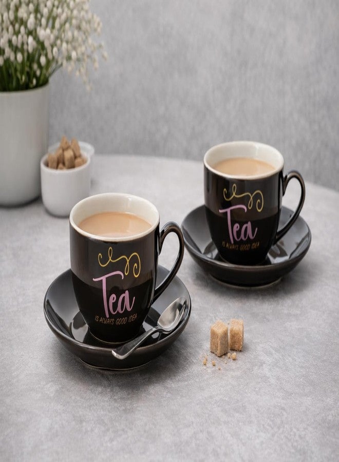 Hitkari Colors Porcelain Cup & Saucer Set | 12 Piece Tea Coffee Set (220ml) with 6 Cups & 6 Saucers | Elegant Glossy Finish | Microwave & Dishwasher Safe (CS3 - Dark Brown) - Image 2