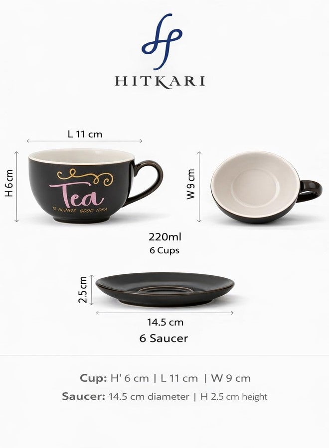Hitkari Colors Porcelain Cup & Saucer Set | 12 Piece Tea Coffee Set (220ml) with 6 Cups & 6 Saucers | Elegant Glossy Finish | Microwave & Dishwasher Safe (CS3 - Dark Brown) - Image 3