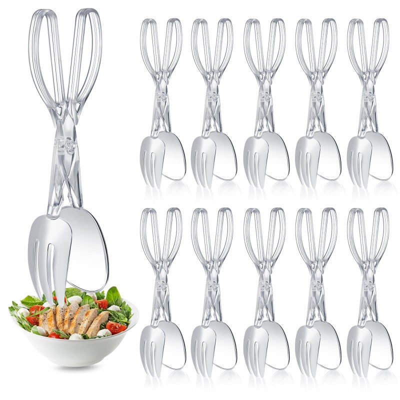 Tioncy Set of 12 Plastic Salad Scissor Tongs 112 Inches for Serving Reusable Food Tongs Clear Utensils for Chef Cooking Kitchen Buffet Party Catering Supplies