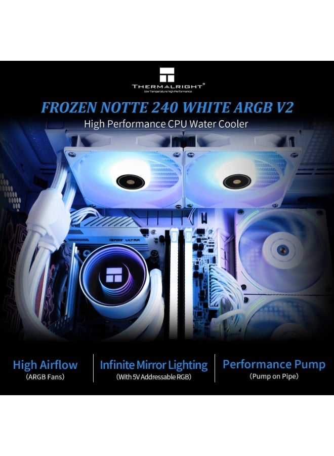 Thermalright Frozen Notte 240 WHITE ARGB V2 Water Cooling CPU Cooler, 240 White CPU Cooler Specifications, Double PWM Fans, S-FDB V2 Bearings, Suitable for AMD/AM4 AM5, Intel LGA 1700/1150/1151/1200/2011 - Image 2