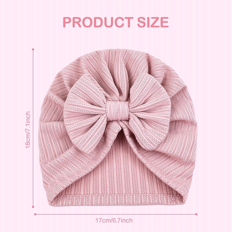 Cinaci 4 Pieces Soft Stretchy Nursery Hospital Caps Bonnets Beanies Headwraps Turban Hats with Bow for Baby Girls Newborns Infants Toddlers - Image 2