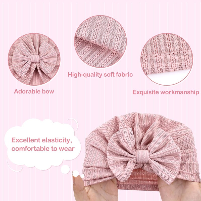 Cinaci 4 Pieces Soft Stretchy Nursery Hospital Caps Bonnets Beanies Headwraps Turban Hats with Bow for Baby Girls Newborns Infants Toddlers - Image 3