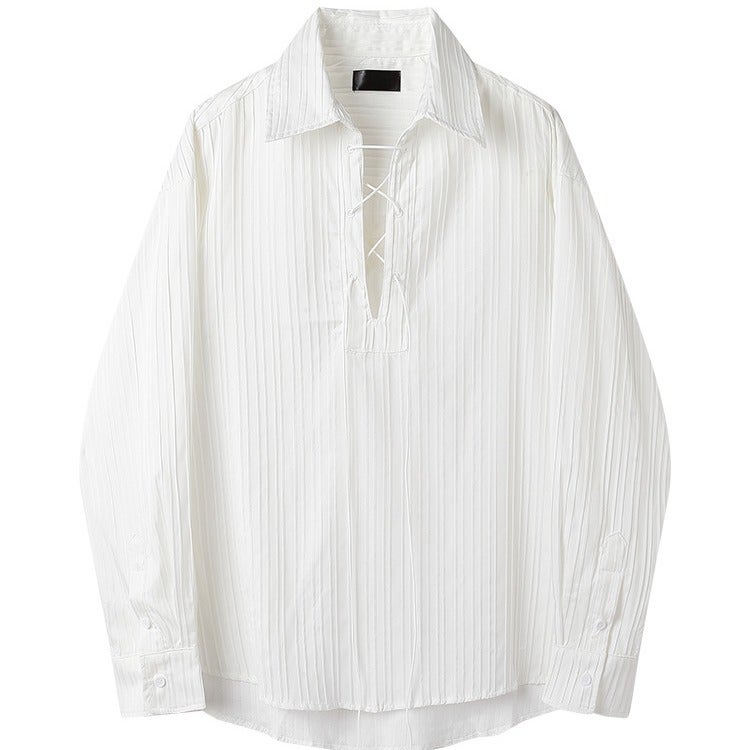 Versatile Long Sleeve Mens Shirt Casual Loose-fit White Foldable Design Abstinence Trendy Spring Autumn Seasonal Wear White