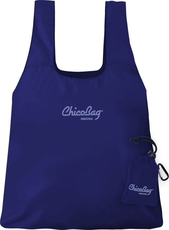 ChicoBag Original Compact Reusable Grocery Bag w/Attached Pouch and Carabiner Clip | Perfect for Shopping, Travel, Organization | Eco-Conscious Packable Tote | Mazarine Blue (Pack of 1) - Image 1