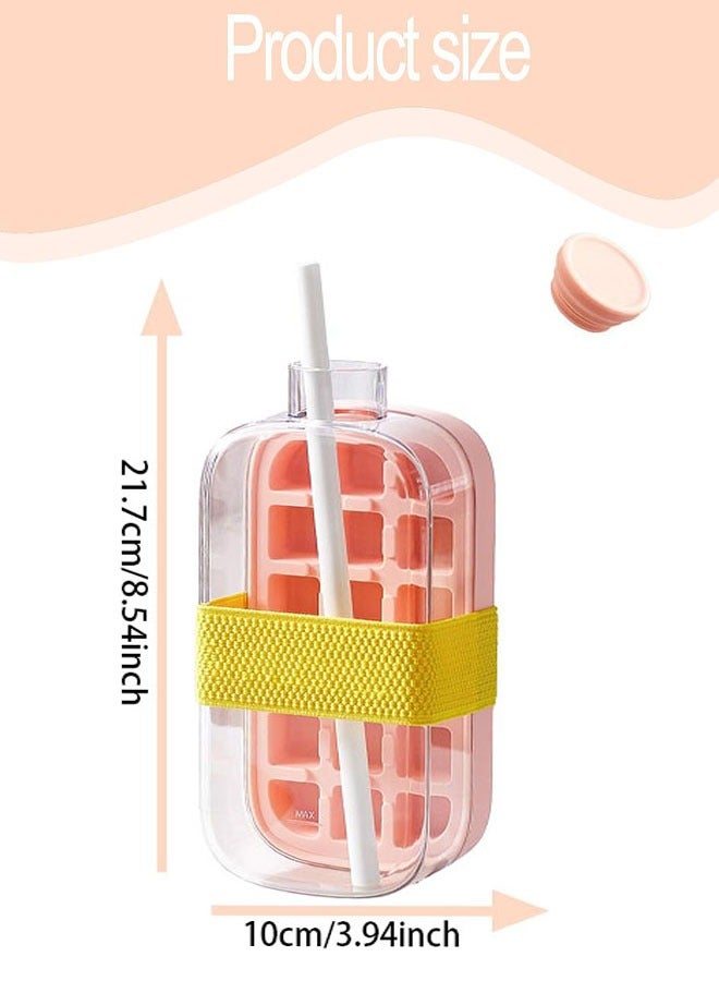 Ice Cube Bottle,  2 in 1 Ice Cube Tray Water Bottle with Lid and Bin, Ice Cube Making Bottle, Easy Press to Release Silicone Ice Cube Tray for Juice Beverages Coffee (Pink , 800 ML)  - Image 3