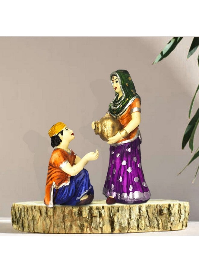 اكستور تمثال نسائي من قرية إكستور مع وعاء ماء، قطعة ديكورية رائعة لديكور المنزل | مصنوع يدويًا ومطلي يدويًا (عبوة من قطعتين، متعدد الألوان) - Image 1