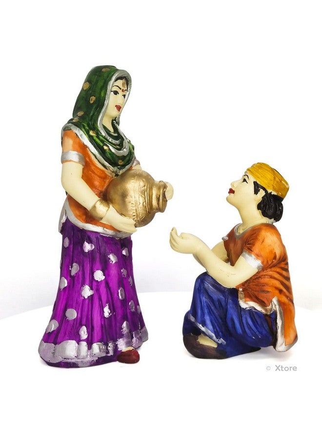 اكستور تمثال نسائي من قرية إكستور مع وعاء ماء، قطعة ديكورية رائعة لديكور المنزل | مصنوع يدويًا ومطلي يدويًا (عبوة من قطعتين، متعدد الألوان) - Image 2