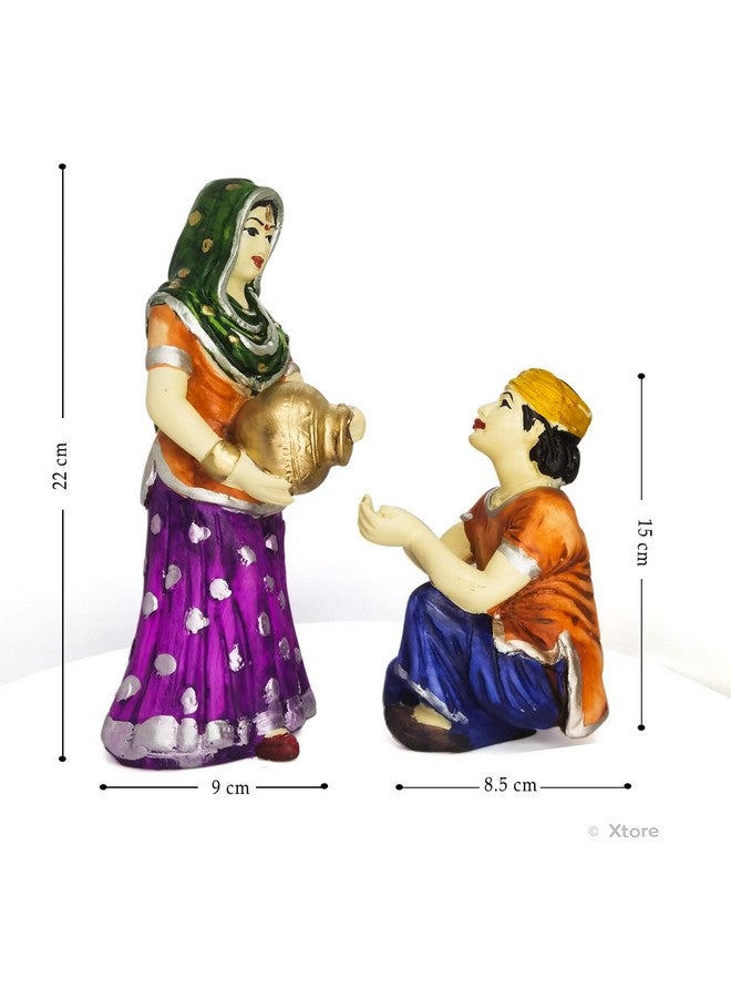 اكستور تمثال نسائي من قرية إكستور مع وعاء ماء، قطعة ديكورية رائعة لديكور المنزل | مصنوع يدويًا ومطلي يدويًا (عبوة من قطعتين، متعدد الألوان) - Image 4