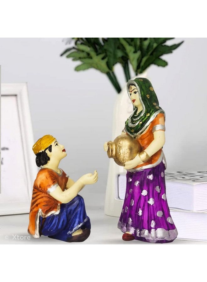 اكستور تمثال نسائي من قرية إكستور مع وعاء ماء، قطعة ديكورية رائعة لديكور المنزل | مصنوع يدويًا ومطلي يدويًا (عبوة من قطعتين، متعدد الألوان) - Image 5