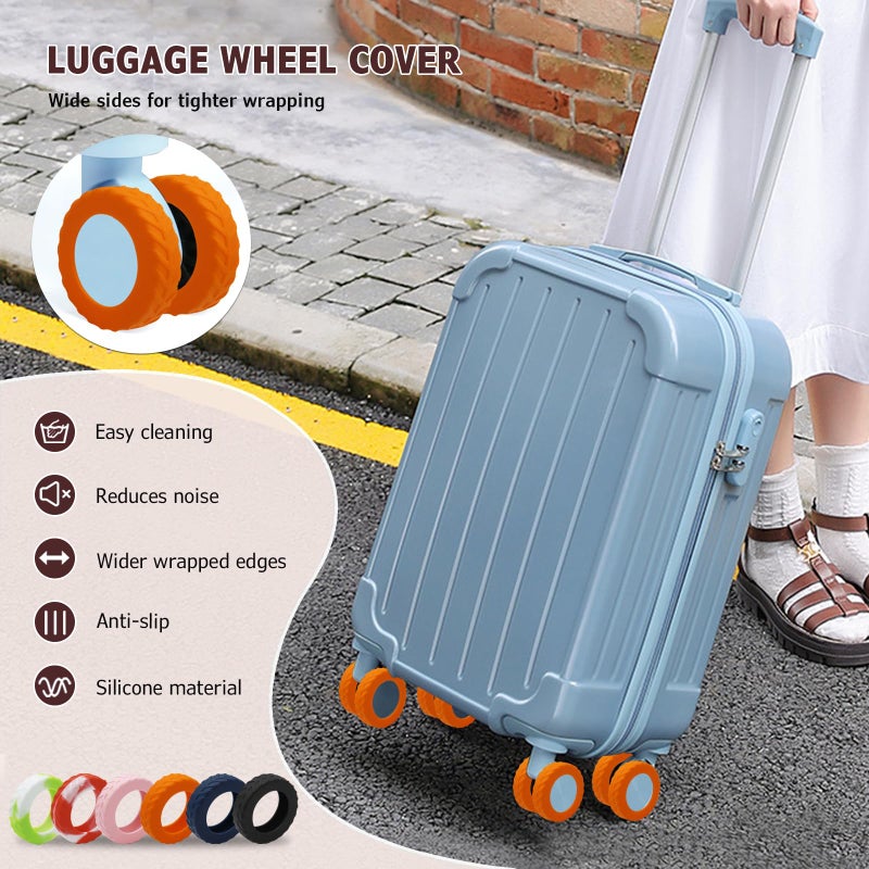 XYOFUN Luggage Compartment Wheel Protection Cover - Upgraded 8-Pack Anti Dust & Scratch Noise Reduction Carry On/Travel Suitcase Wheel Protector - For 2-2.4" wheels - Orange - Image 3