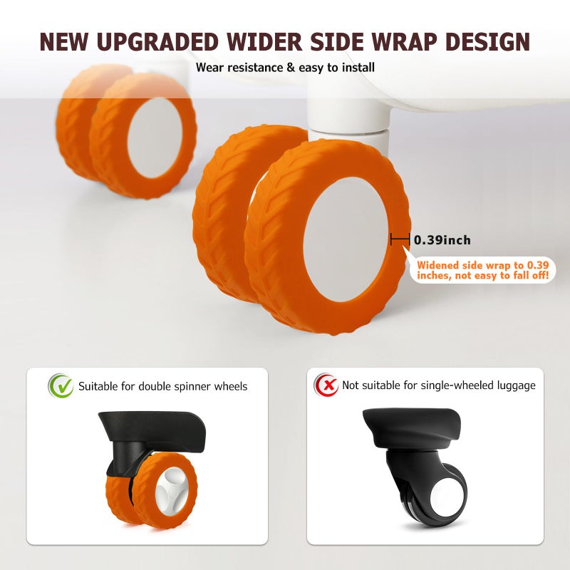 XYOFUN Luggage Compartment Wheel Protection Cover - Upgraded 8-Pack Anti Dust & Scratch Noise Reduction Carry On/Travel Suitcase Wheel Protector - For 2-2.4" wheels - Orange - Image 2