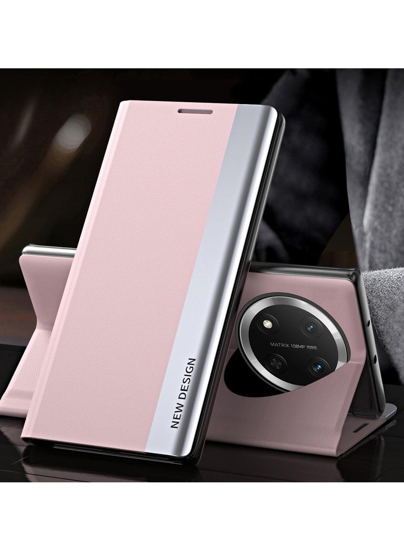 VKL Case Compatible with Honor X9c (5G), Electroplated Frosted Magnetic Anti-fall Phone Case with Stand Function, Skin-friendly Shockproof Protective Cover (Pink)