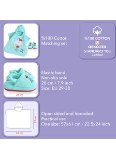 Milk&Moo Milk&Moo Kids Poncho and House Slippers Set Sailor Octopus, Ultra Soft and Absorbent Fabric, %100 Cotton, Fun Animal Design, Suitable for 4-6 Year Old Children, Blue  - Image 4