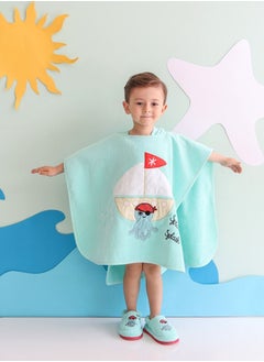 Milk&Moo Milk&Moo Kids Poncho and House Slippers Set Sailor Octopus, Ultra Soft and Absorbent Fabric, %100 Cotton, Fun Animal Design, Suitable for 4-6 Year Old Children, Blue  - Image 3