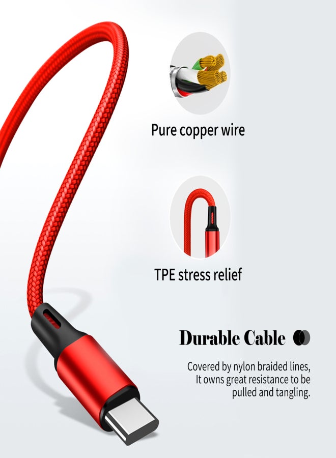 سلك شحن 3 في 1، سلك شحن USB عالمي مضفر من النايلون، متوافق مع أجهزة iProduct/Type-C/Micro USB، أحمر - Image 4