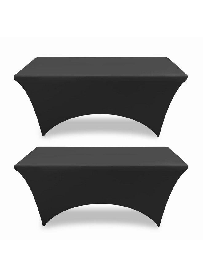 PureFit أغطية طاولات سبانديكس سوداء 6 أقدام، أقمشة طاولات مناسبة لطاولات مستطيلة 6 أقدام، مفرش طاولة مرن ومطاطي خالي من التجاعيد للحفلات، الزفاف، عيد الميلاد، أكشاك البائع، عبوة من 2 - Image 1