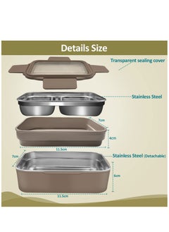 Arabest Bento Box for Adults and Children Reusable Stainless Steel Lunch Box Leak-proof Food Storage Container,Suitable Freezer Dishwasher,Healthy Lunches and Snacks,Khaki  - Image 2