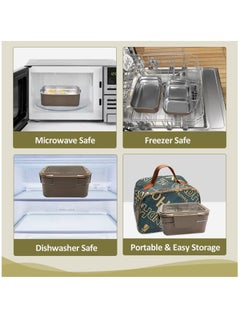 Arabest Bento Box for Adults and Children Reusable Stainless Steel Lunch Box Leak-proof Food Storage Container,Suitable Freezer Dishwasher,Healthy Lunches and Snacks,Khaki  - Image 4
