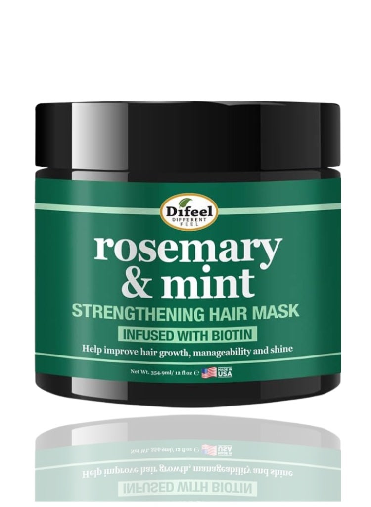 Difeel Rosemary and Mint Strengthening Hair Mask with Biotin 355ml Deep Nourishing Hair Treatment for Weak, Dry and Damaged Hair - Image 1