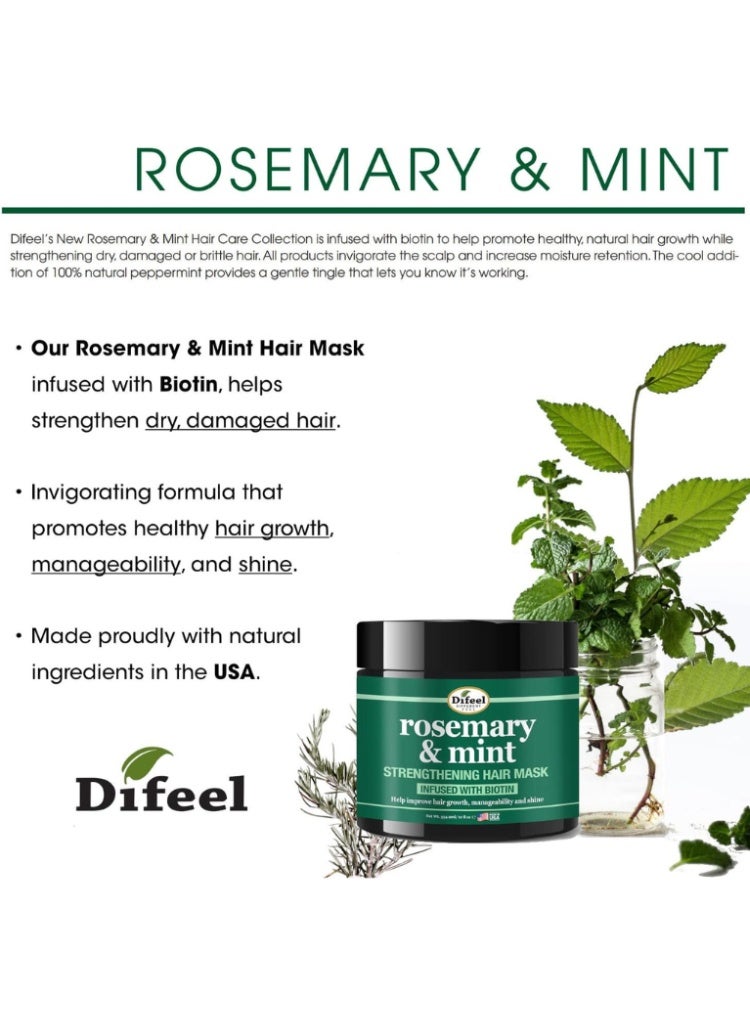 Difeel Rosemary and Mint Strengthening Hair Mask with Biotin 355ml Deep Nourishing Hair Treatment for Weak, Dry and Damaged Hair - Image 2