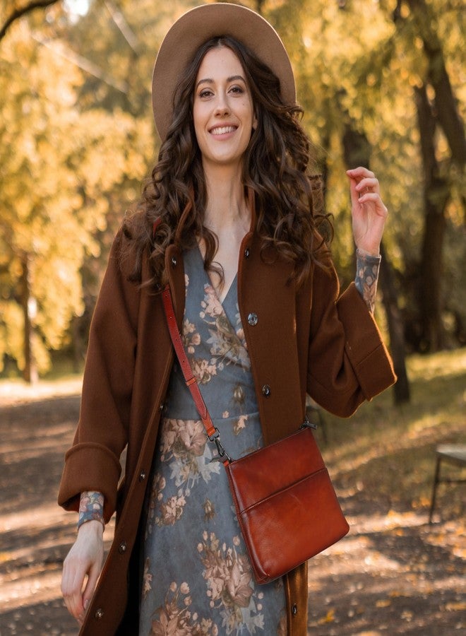 Iswee Genuine Leather Purses for Women Crossbody Bag Vintage Shoulder Bag Women’s Crossbody Purses with Adjustable Strap(Brown) - Image 2