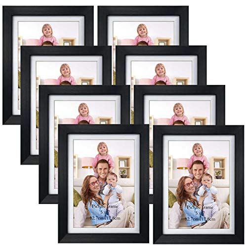 Giftgarden 5x7 Picture Frame Set of 8, 6x8 Matted to Display 5 by 7 Photo with Mat or 6 by 8 Without Mat for Wall or Tabletop, Black - Image 1