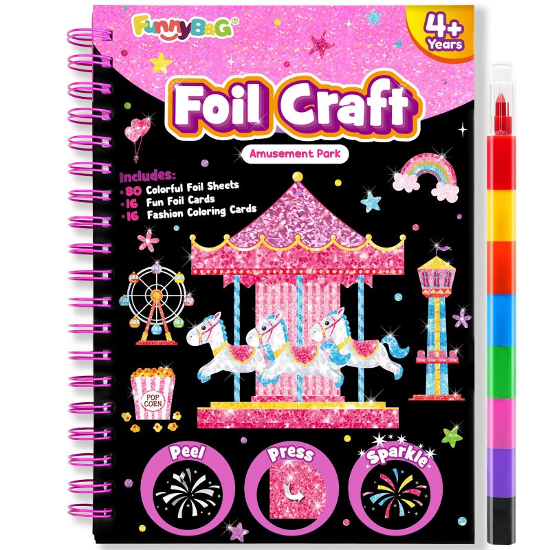 Funnyb&G Foil Art Craft Activity For Kids - Gift For Girls Crafts For Kids Fun Art Creative Travel Toy  Birthday Gift Party Favor Toys For Girls 4 5 6 7 8 9 Years Old(Amusement Park) - Image 1