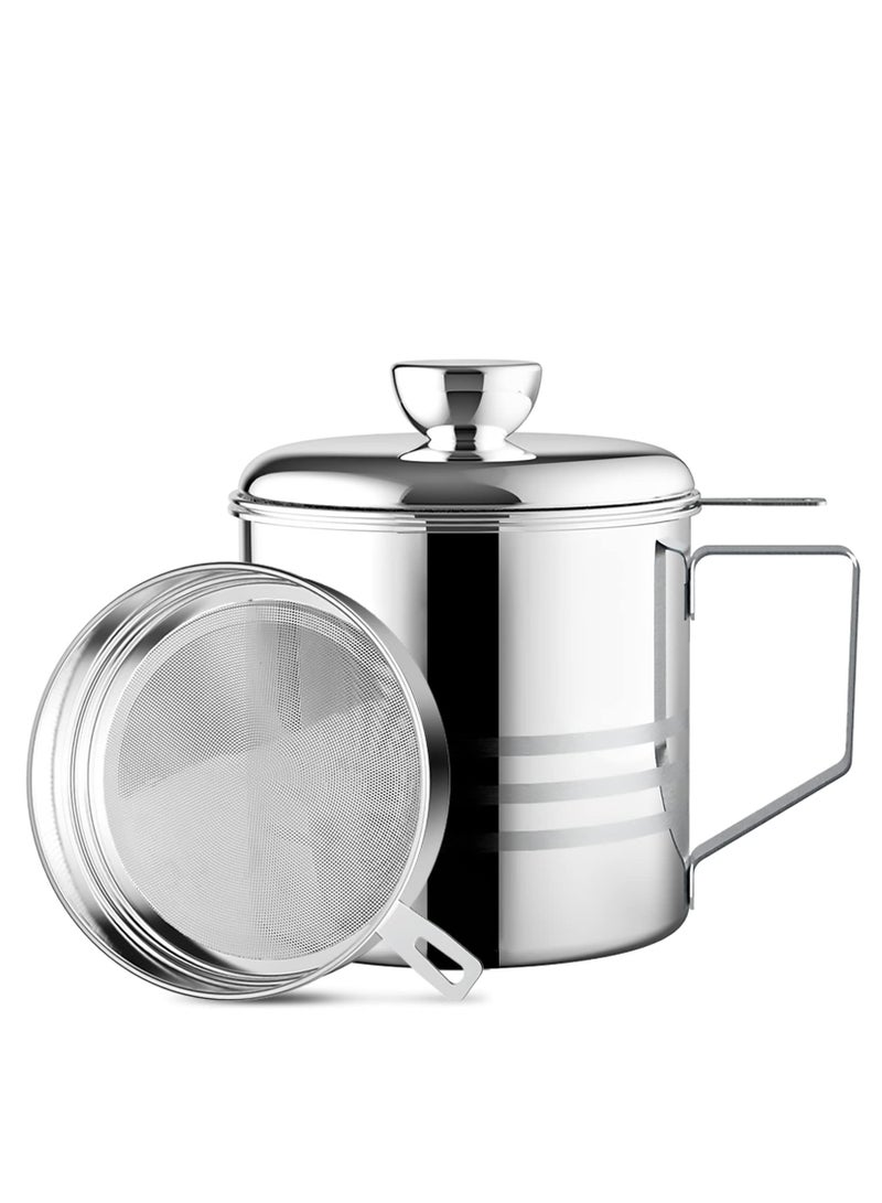 Stainless Steel Oil Strainer Container for Kitchen Cooking Grease Storage Pot with Fine Mesh Filter, 1.2L Capacity  - Image 1