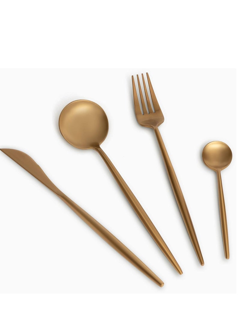 Swift - 24 Piece Gold Silverware Set, Gold Spoons and Forks Set, Stainless Steel Gold Cutlery Set for Home Kitchen Restaurant Wedding, Mirror Polished Utensils Set, Dishwasher Safe - Image 1