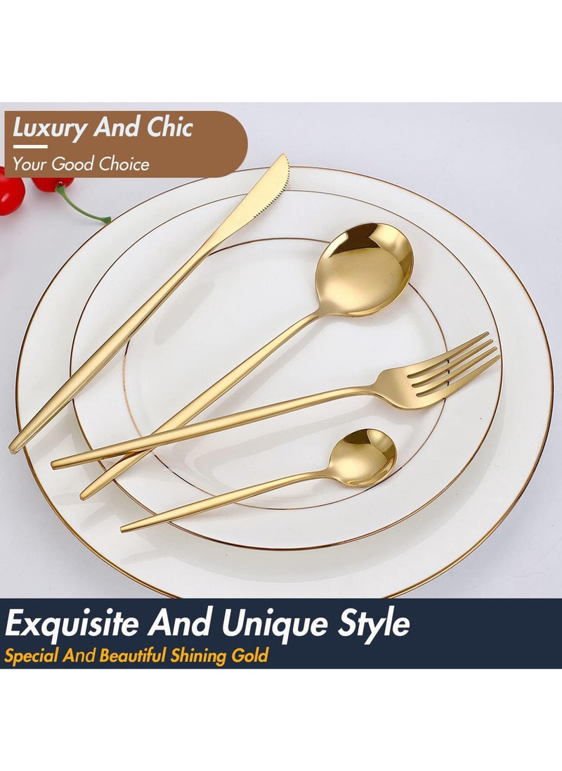 Swift - 24 Piece Gold Silverware Set, Gold Spoons and Forks Set, Stainless Steel Gold Cutlery Set for Home Kitchen Restaurant Wedding, Mirror Polished Utensils Set, Dishwasher Safe - Image 1