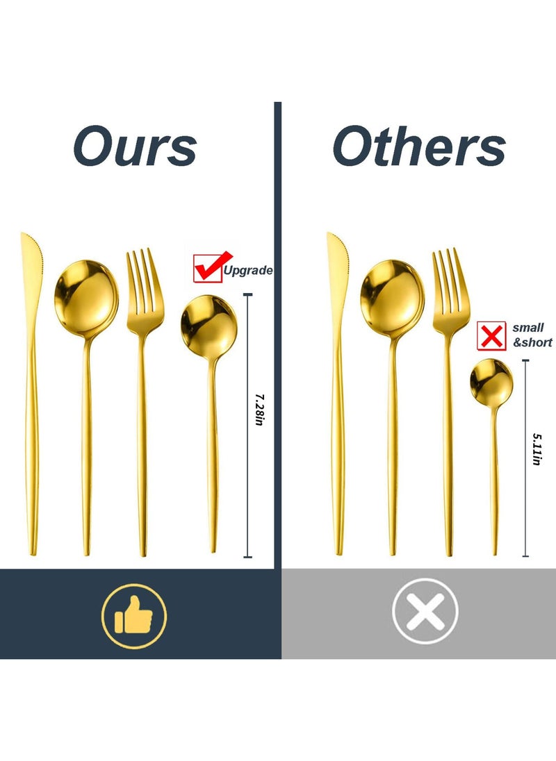 Swift - 24 Piece Gold Silverware Set, Gold Spoons and Forks Set, Stainless Steel Gold Cutlery Set for Home Kitchen Restaurant Wedding, Mirror Polished Utensils Set, Dishwasher Safe - Image 1