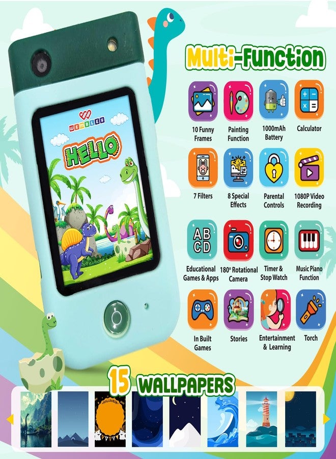 Wembley My First Smart Phone| Dino Themed Mini Educational Toy with Rotating Camera| Fun & Learning Mobile for Kids Age 3+| Adorable, Smart & Entertaining Baby Phone (Dino) - Image 4