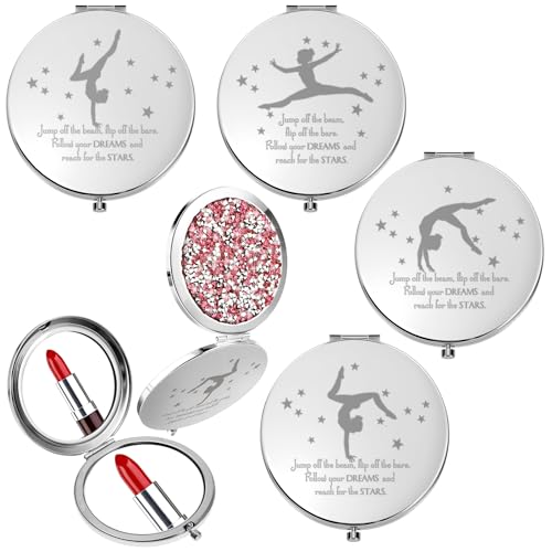 Fumete Gymnastics Gifts for Girls 4 Pack Inspirational Compact Mirror Gymnastics Team Gifts Bulk Rose Gold Magnifying Makeup Mirror for Gymnast Coach Appreciation Dance Competition GiftRose Red - Image 1